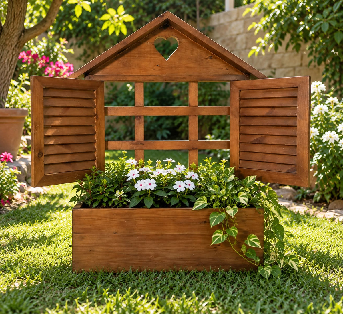 Hanging wooden flower planter - House design