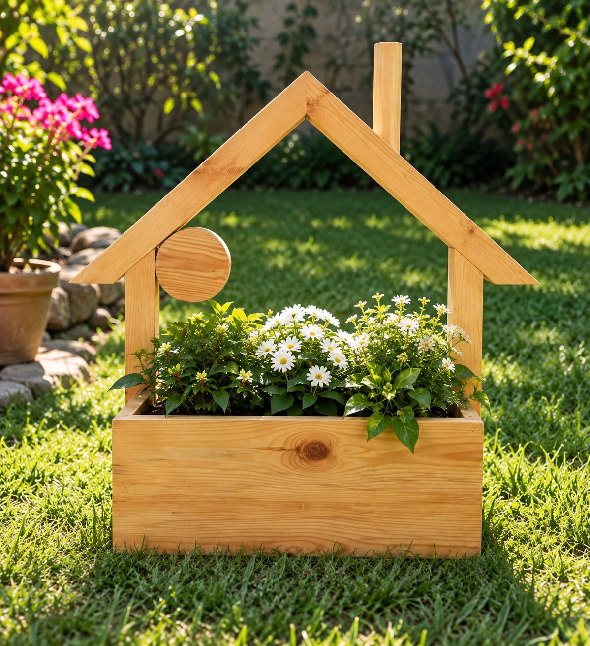 Hanging wooden flower planter - House design
