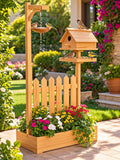 Donyaty Wooden Bird Garden Station – Birdhouse, Feeder, Bird Bath & Flower Planter
