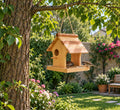 Natural Wood Birdhouse with Feeding Platform – Outdoor Bird Feeder &amp; Garden Décor