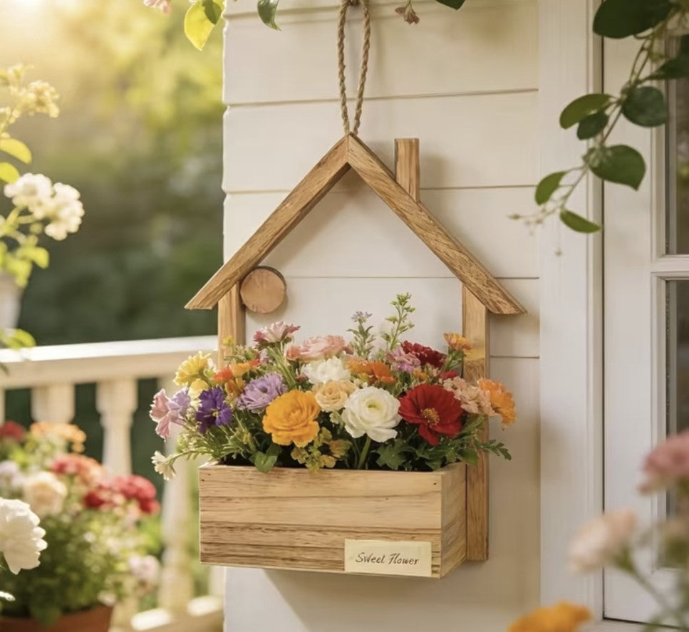 Hanging wooden flower planter - House design