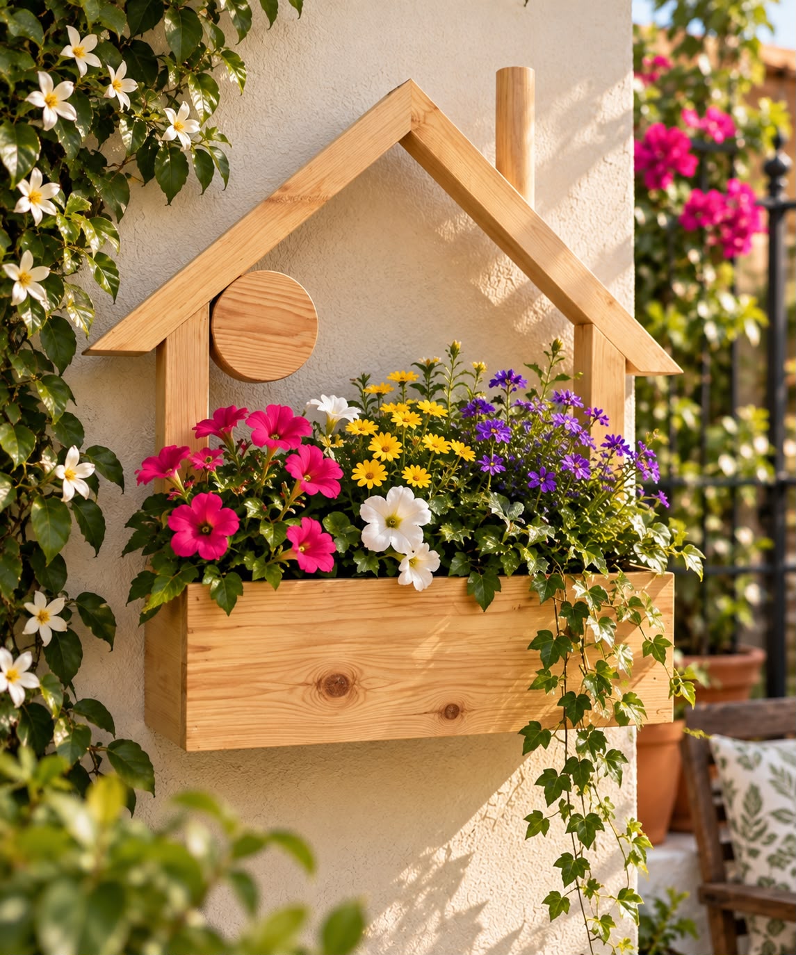 Hanging wooden flower planter - House design